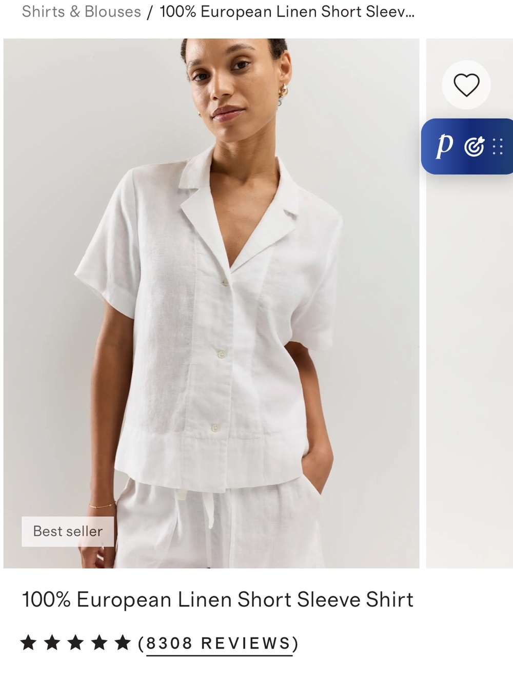 Quince White 100% European Linen Short Sleeve Button-Down Shirt